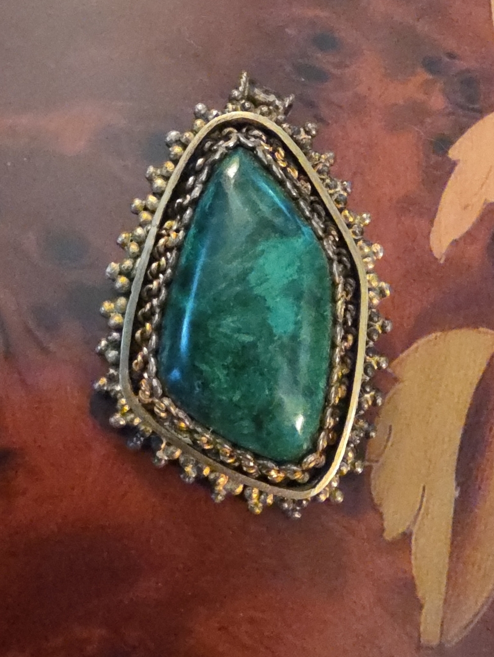 Mid-Century Israeli Eilat Stone 935 Silver Brooch/Pendant